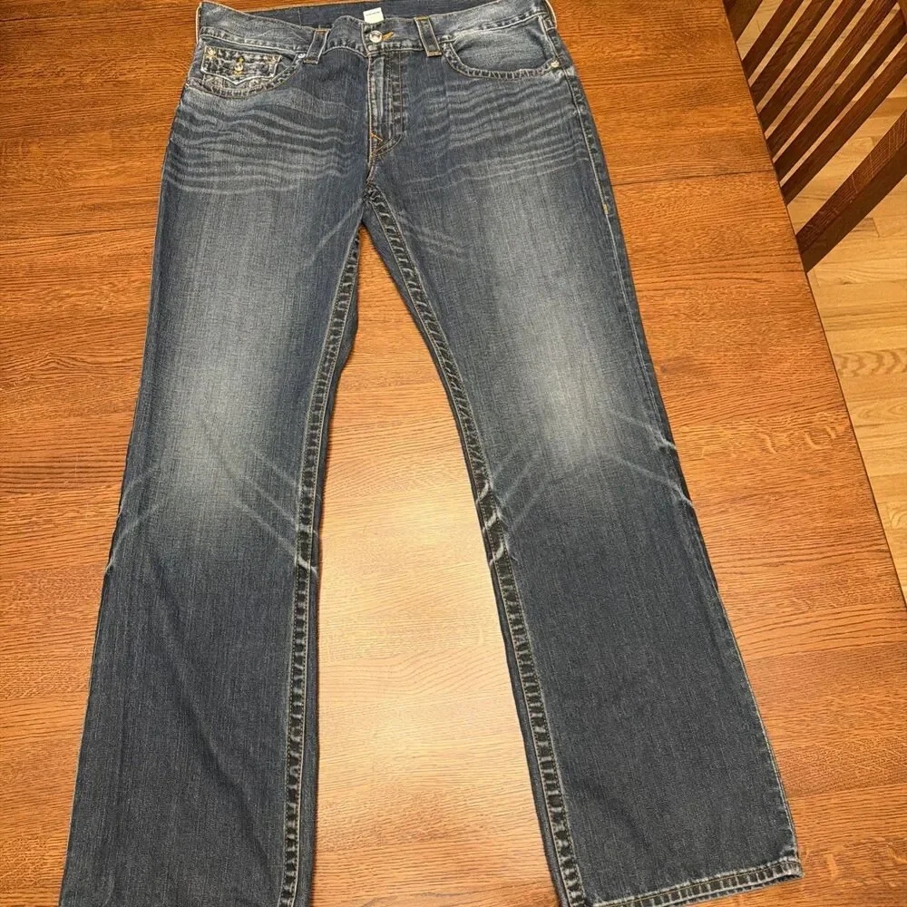 True Religion Mens Jeans 36 34L Straight Flap Pocket 100% Cotton